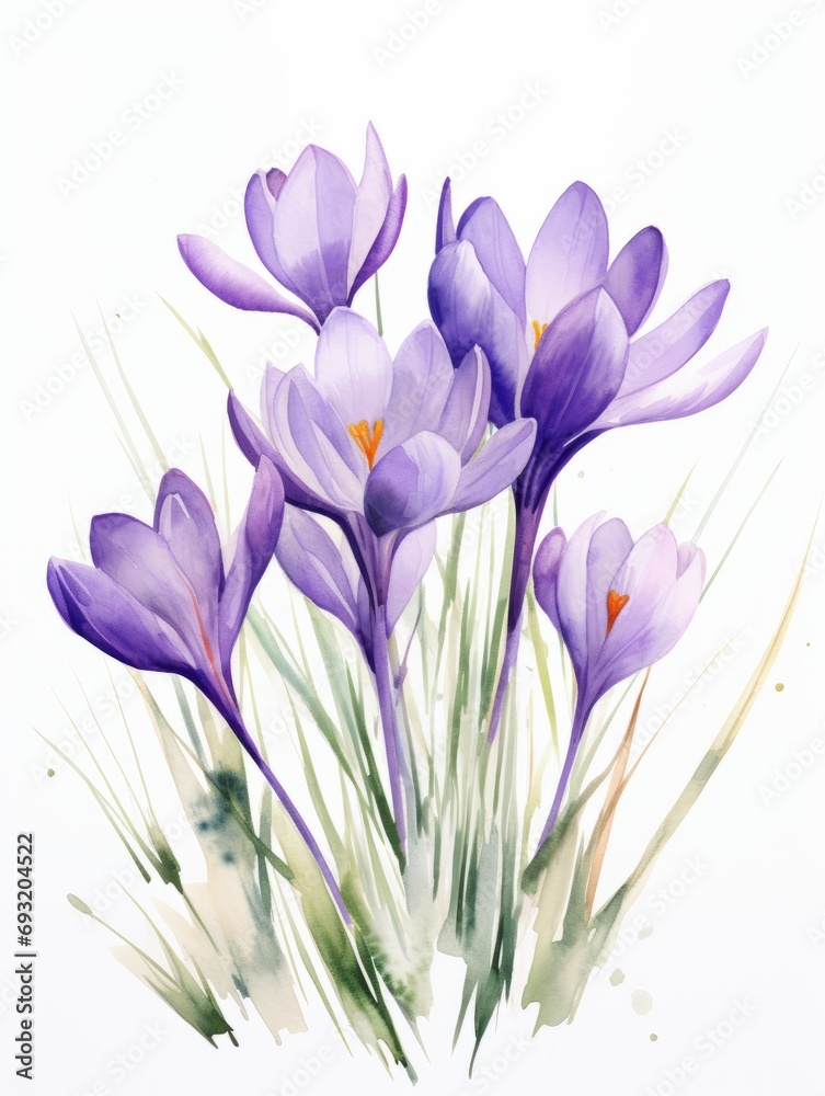 Blooming Crocuses in a Field AI Generated