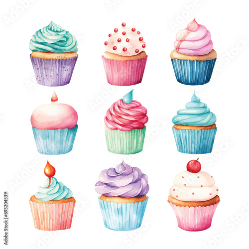 set of cupcakes with candles