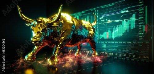 gold bull on chart background for business concept. Graph Stock Trading, crypto currency