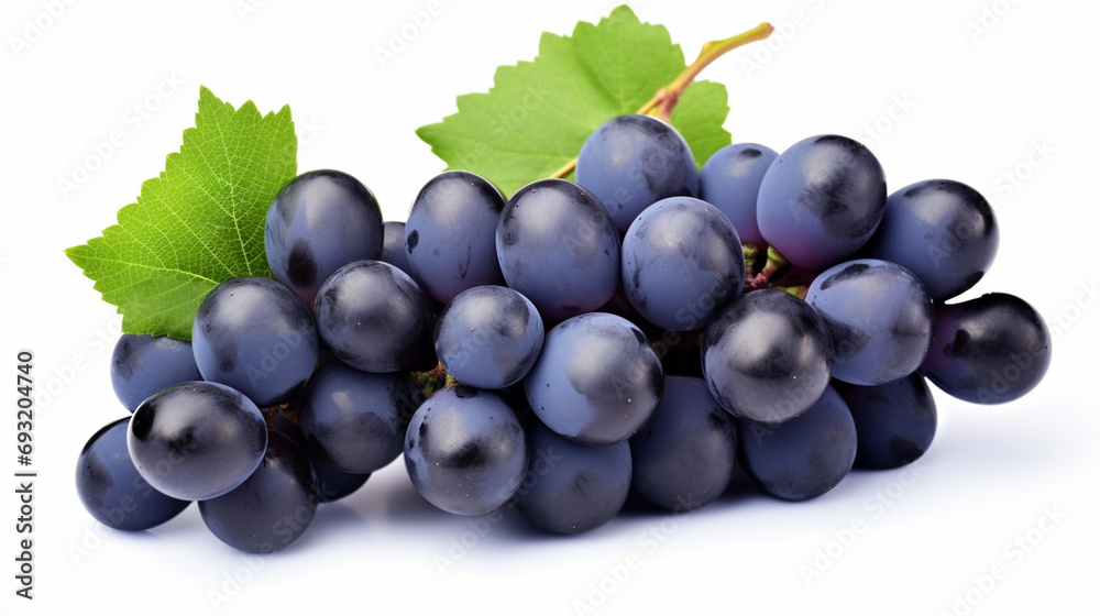 Flying blue grapes isolated on white background. Bunch of falling berries. generative ai - obrazy, fototapety, plakaty 