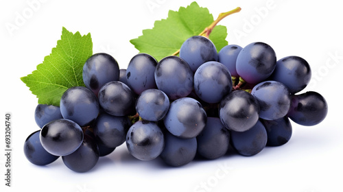 Flying blue grapes isolated on white background. Bunch of falling berries. generative ai photo