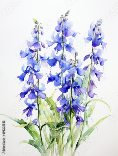 Vibrant Watercolor Painting of Lobelias on White Canvas AI Generated