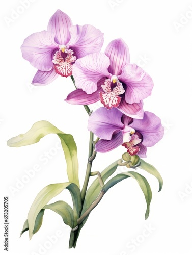 Isolated Watercolor Painting of a Detailed Orchid on a White Background AI Generated