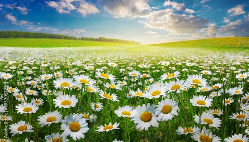 daisies on field abstract spring landscape