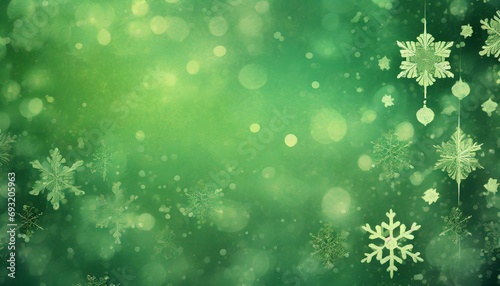 magical grunge green colored shiny abstract blurry textured snowflake shapes illustration background dreamy winter snowfall copy space greeting card background