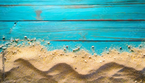 sea sand on blue wooden floor top view with copy space