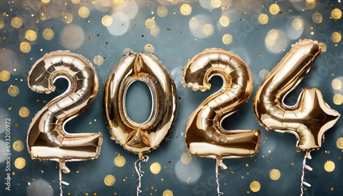 2024 happy new year mylar helium balloons on background
