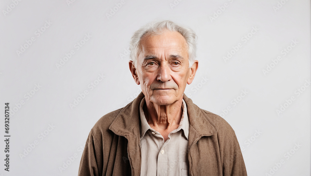 old man isolated in white background, backdrop with copy space old man isolated in white background, backdrop with copy space
