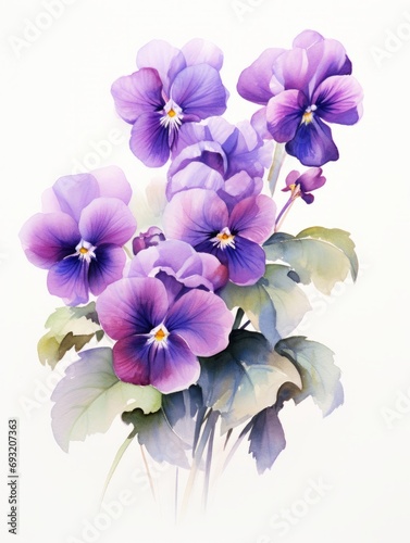 Impressionistic Watercolor of African Violets in a Garden AI Generated photo