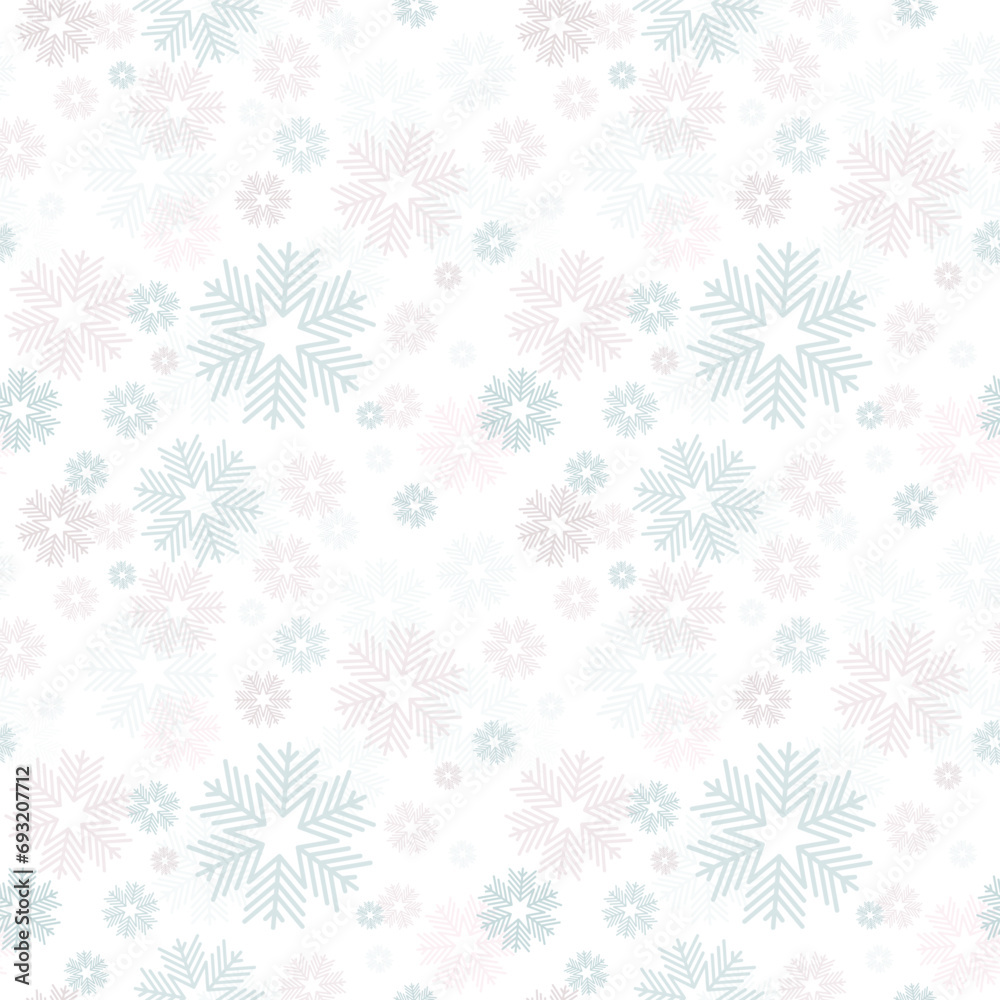 Wonderful flue snowflakes pattern. Seamless Christmas background. Idea for textile, cards and wrapping papier.