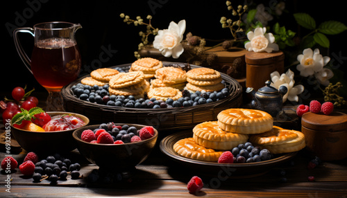 Desserts for chinese new year premium photo A table topped with plates of fruit and pastries