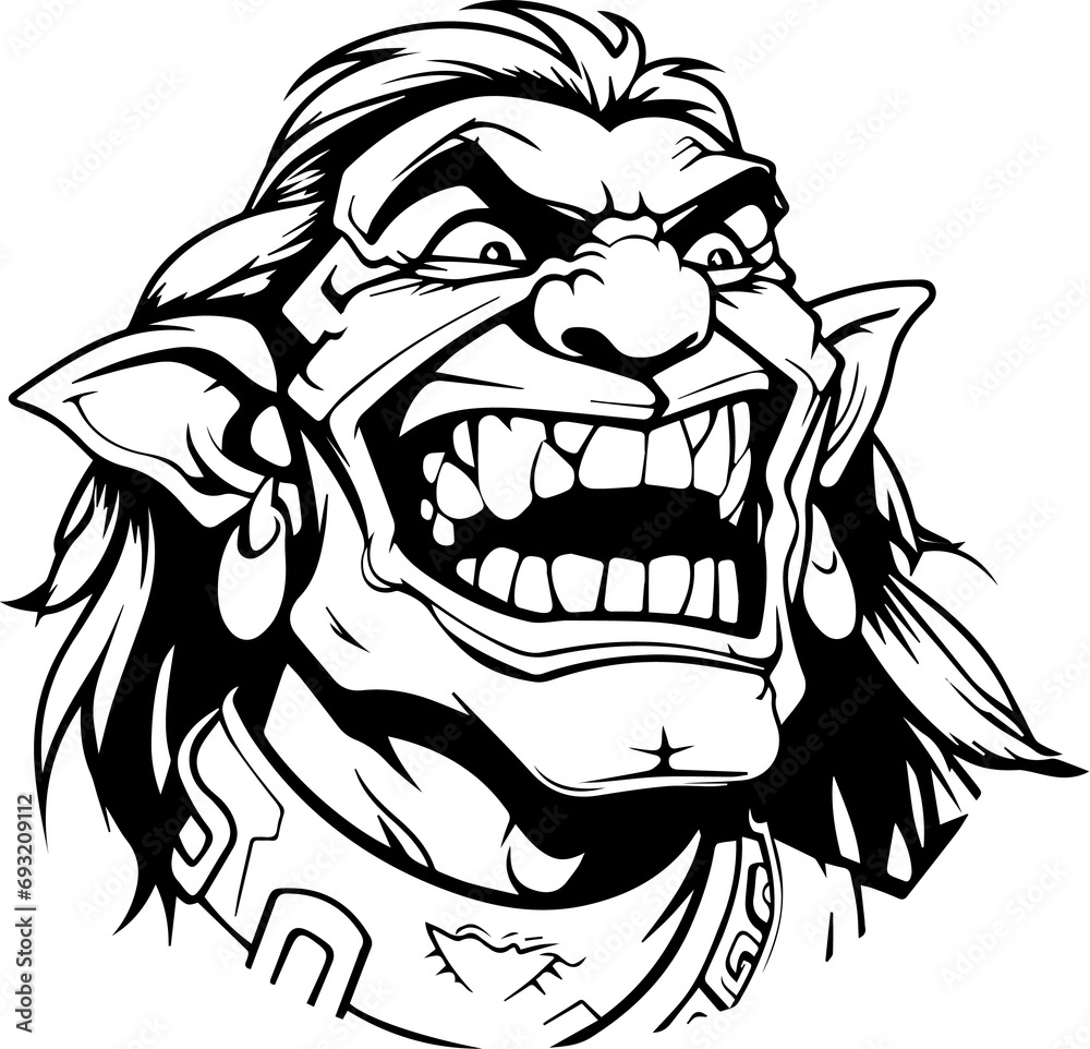 Black and White Design of an Orc - Laughing Menacingly - Fantasy RPG ...
