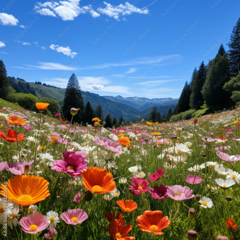 flowers and mountains