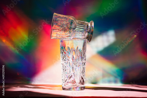 Photography A pair of retro vintage faceted glasses on a multicolored rainbow background