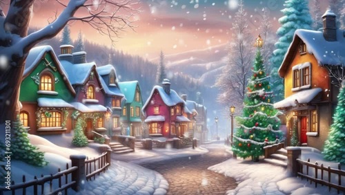 snow fall over winter street animated snow Christmas