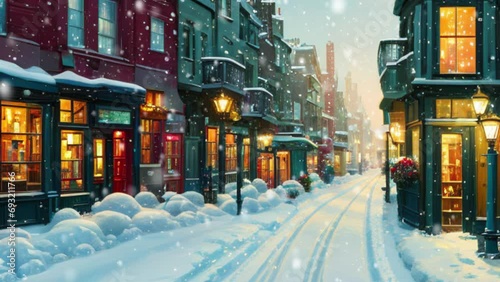 snow fall over winter street animated snow