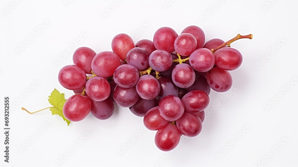 Flat lay (top view) of red grape on white background. generative ai