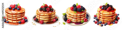 Pancakes with Berries Hyperrealistic Highly Detailed Isolated On Transparent Background Png File