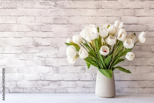 Festive elegance, Tulips on a concrete background with text space, a sophisticated holiday concept captured in this chic stock photo composition.