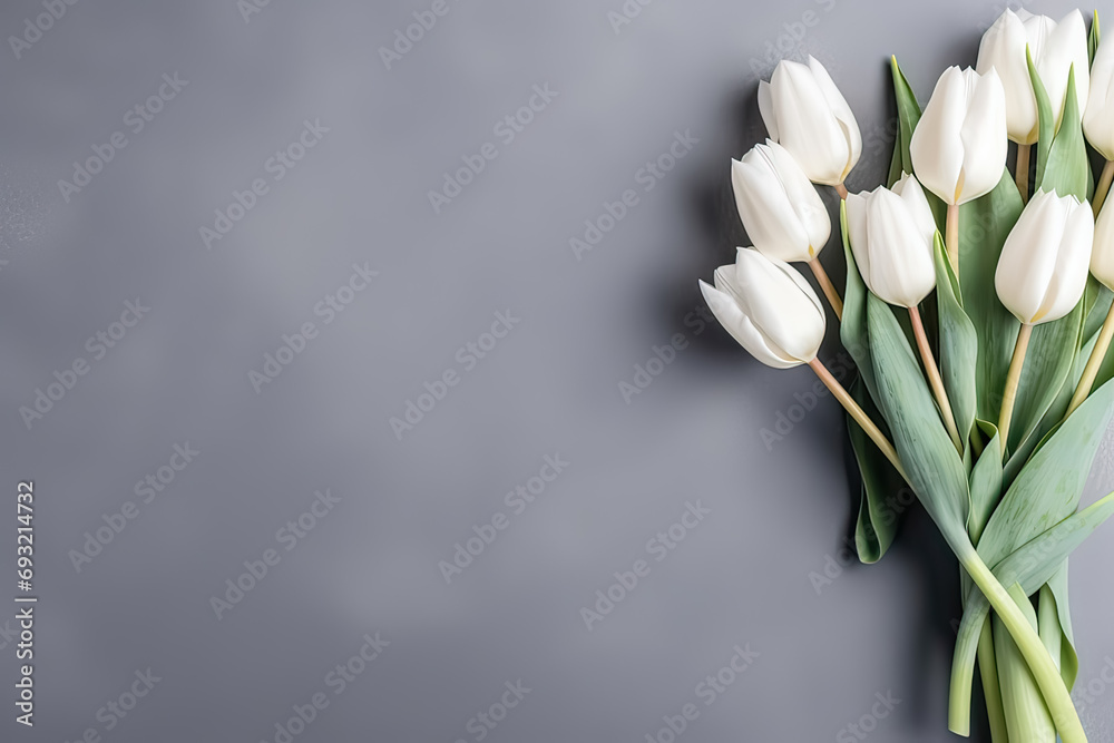 Festive elegance, Tulips on a concrete background with text space, a sophisticated holiday concept captured in this chic stock photo composition.