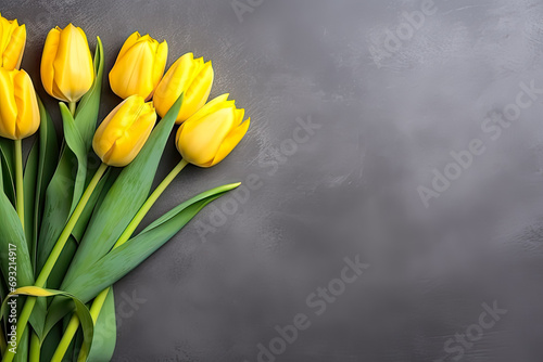 Festive elegance, Tulips on a concrete background with text space, a sophisticated holiday concept captured in this chic stock photo composition.