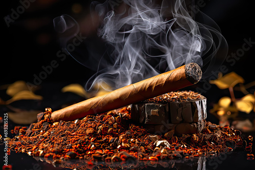 Dark allure, Smoldering cigar on a mysterious dark background, a captivating and dramatic concept for creating intriguing stock photos