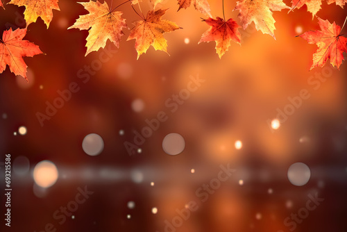 Autumn symphony  Yellow leaves in a puddle on bokeh background  a dynamic composition with text and design space  evoking the essence of fall in stock photos.