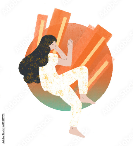 Sleeping young women on colorful background, hand drawn illustration