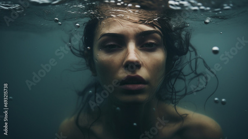 underwater portrait of a woman dark tones © Bartomiej