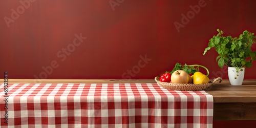 Tablecloth on kitchen backdrop.