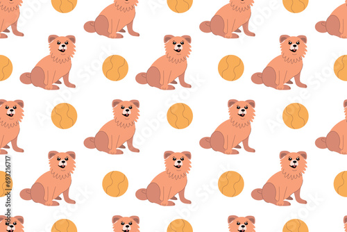 Seamless dog pattern Cute dog and yellow ball For pet store wrapping paper background card © Mariya
