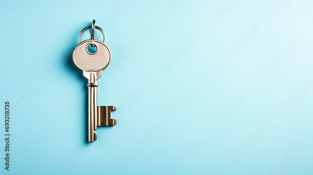 Key moments, Singular key on a captivating blue background, a symbolic ...
