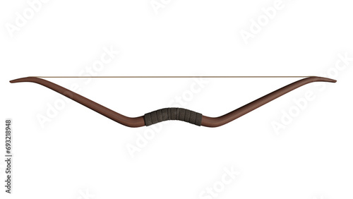 Dark wood bow isolated on transparent and white background. Archer concept. 3D render