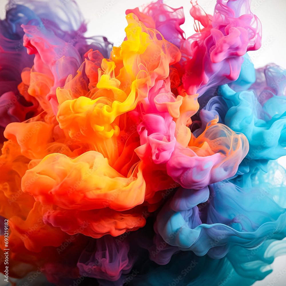 Fototapeta premium Chromatic clouds, Vibrant plumes of colored smoke, a mesmerizing and dynamic concept for creating visually captivating stock photos.