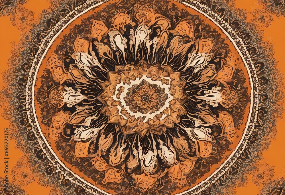 Abstract mandala pattern isolated on orange background seamless pattern for design textile Abstract mandala pattern isolated on orange background seamless pattern for design textile