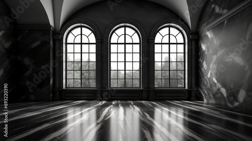 Beautiful entirior background for presentation black and white marble wall and wooden floor