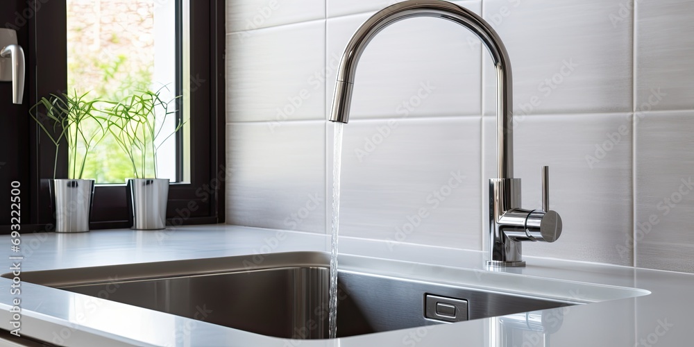 Kitchen sink with metal faucet Kitchen sink with metal faucet