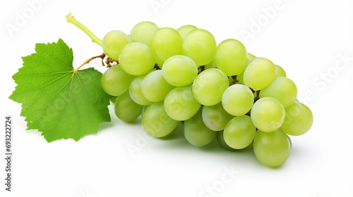 Green grape with leaves isolated on white. With clipping path. Full depth of field. generative ai