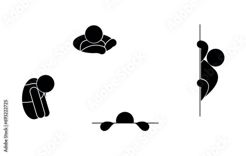 man crawls out of hiding, icon set, game of hide and seek illustration