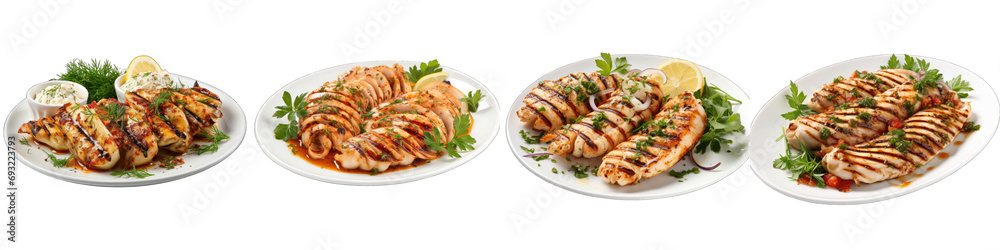  Grilled Calamari Hyperrealistic Highly Detailed Isolated On Transparent Background Png File