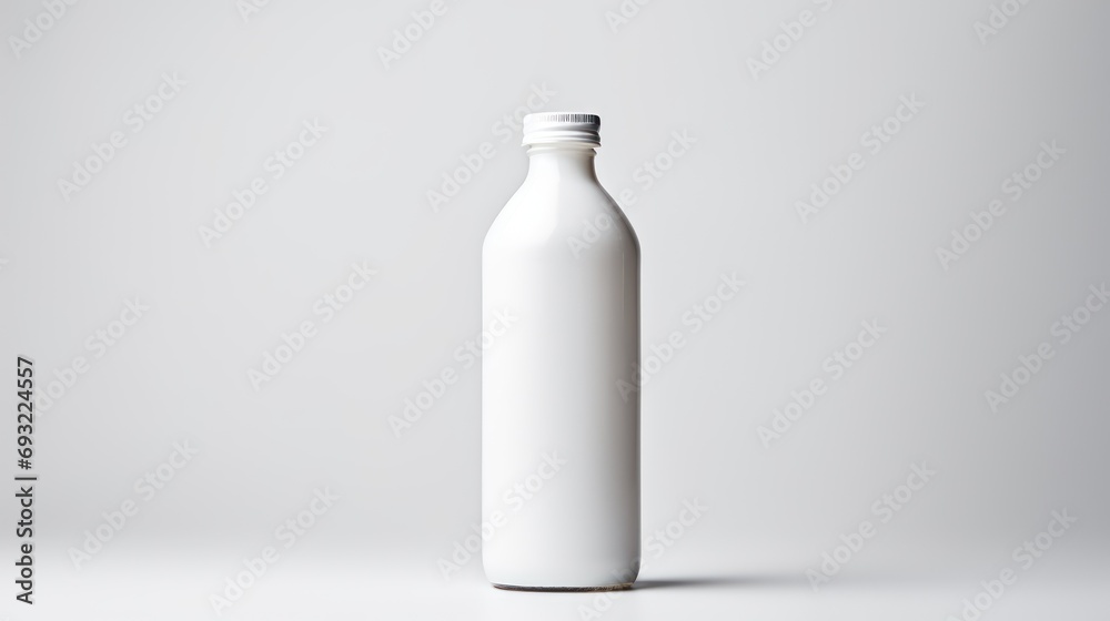 a white bottle with a black cap on a white background with a shadow of the bottle on the floor and the bottom half of the bottle has a black cap. a white bottle with a black cap on a white background with a shadow of the bottle on the floor and the bottom half of the bottle has a black cap.