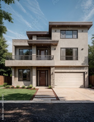 A Contemporary Dwelling with Stylish Architecture, Beautiful Exterior Design, and a Serene Garden Setting. Perfect Family Home in a Residential Neighborhood, Featuring Thoughtful Construction © Rezhwan