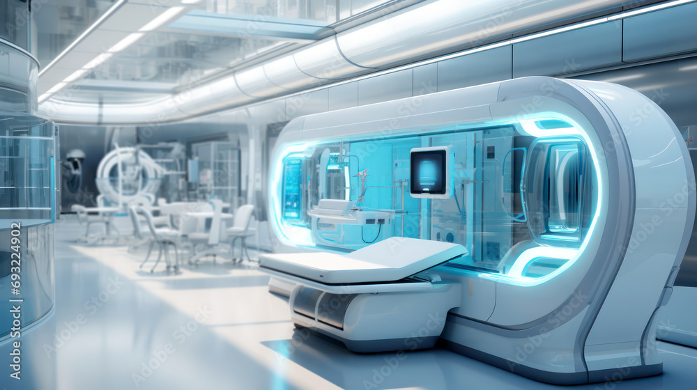 Futuristic patient room outfitted with cutting-edge medical technology Futuristic patient room outfitted with cutting-edge medical technology