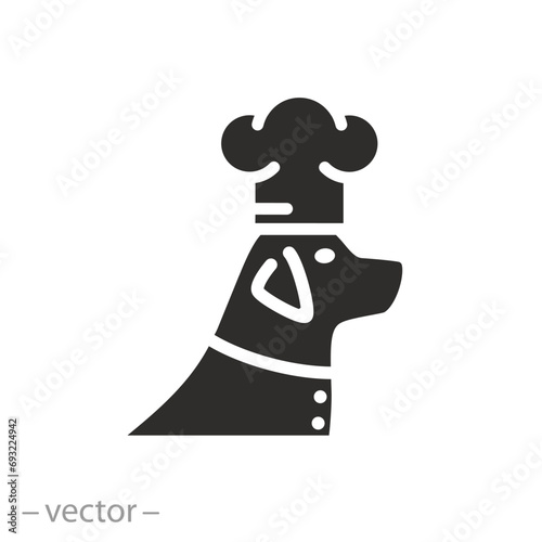 pet food icon, dog with chef cap concept, flat symbol - vector illustration