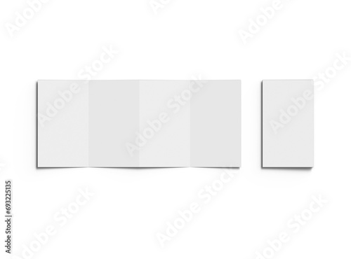 Blank 4-panel roll fold leaflet 3d render on transparent background 