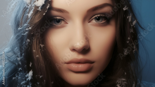 Woman's Face Closeup, Winter Beauty, Christmas Makeup