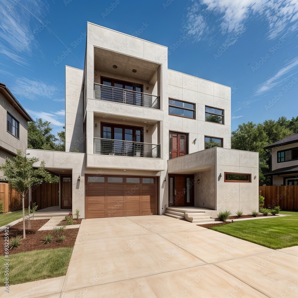 A Contemporary Dwelling with Stylish Architecture, Beautiful Exterior Design, and a Serene Garden Setting. Perfect Family Home in a Residential Neighborhood, Featuring Thoughtful Construction A Contemporary Dwelling with Stylish Architecture, Beautiful Exterior Design, and a Serene Garden Setting. Perfect Family Home in a Residential Neighborhood, Featuring Thoughtful Construction