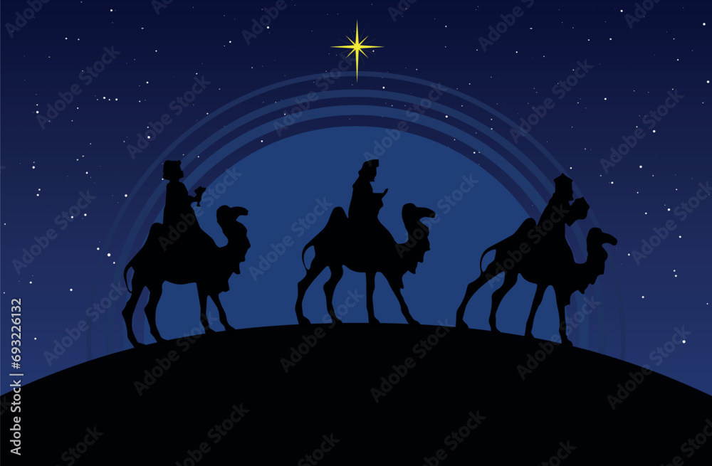 hristmas Nativity Scene - Three Wise Men in the desert at night Stock ...