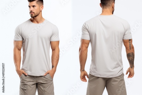 Men's T-shirt with blank space, T-shirt mockup template example for your logo design. Men's clothing, isolated background sport style