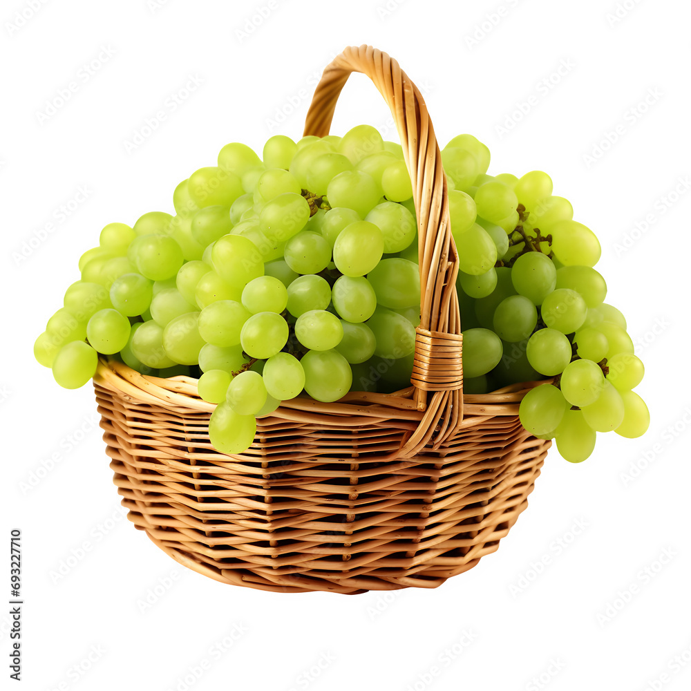 Green grapes in a basket isolated on transparent background Generative AI Green grapes in a basket isolated on transparent background Generative AI